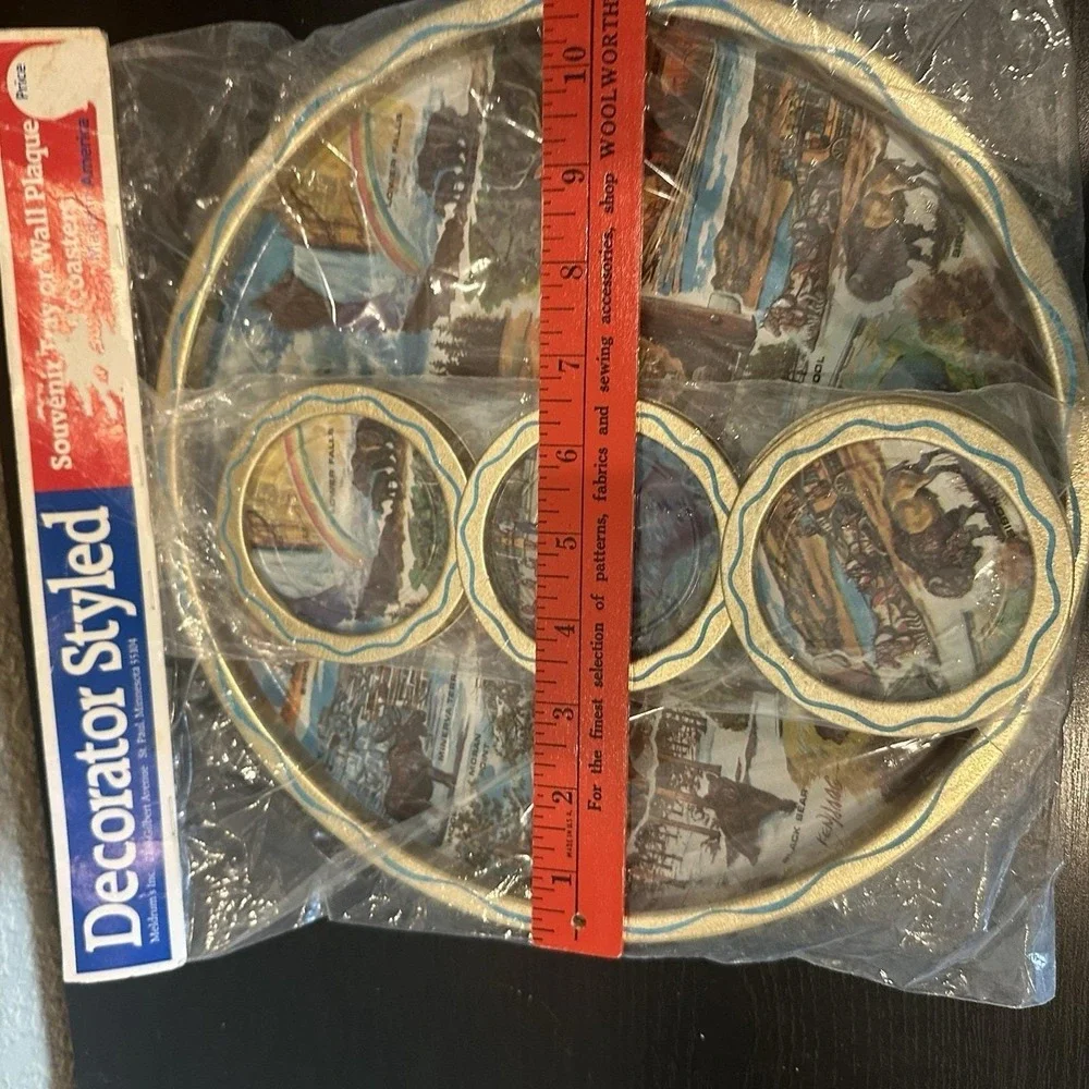 Vtg Yellowstone National Park Old Faithful Souvenir Tray &‎ 6 Coasters NOS